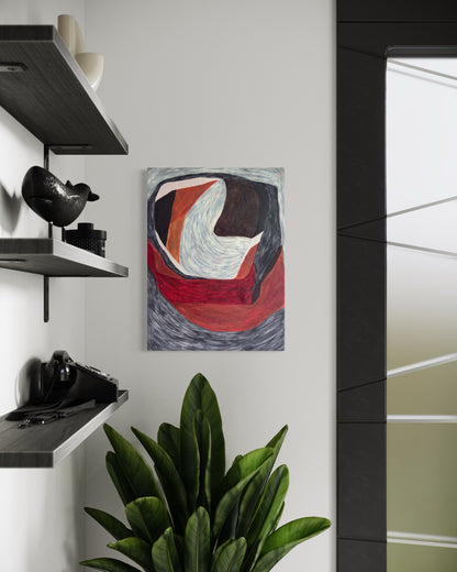 minimalist vertical wall art with curved forms in warm dark tones