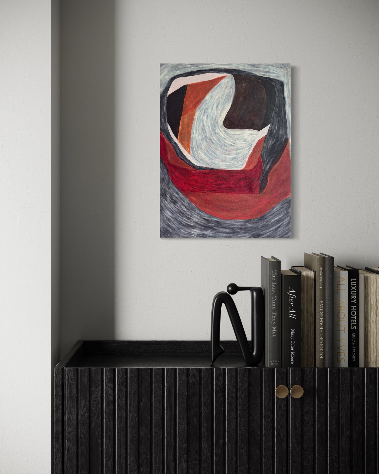 abstract painting held03 in modern interior, vertical contemporary wall art