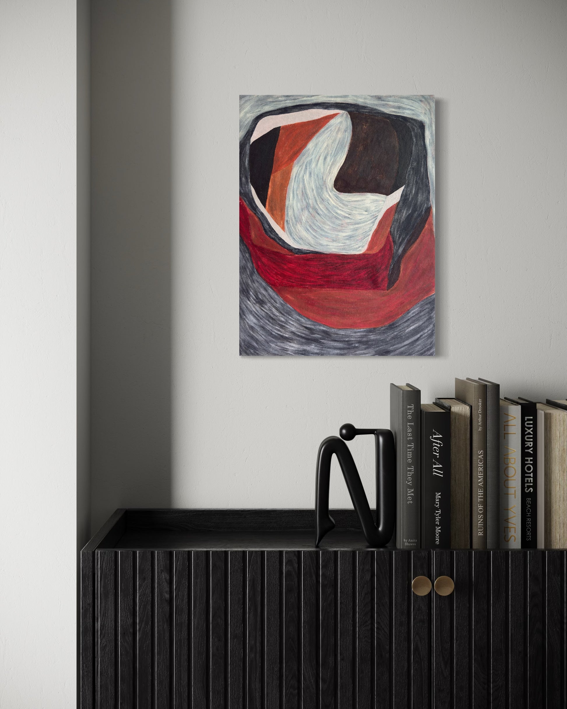 abstract painting held03 in modern interior, vertical contemporary wall art