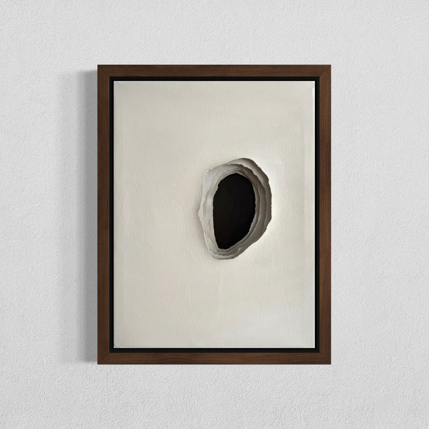 Whole I abstract painting by Sophie Lehniger, layered canvas surface with central opening and interior depth