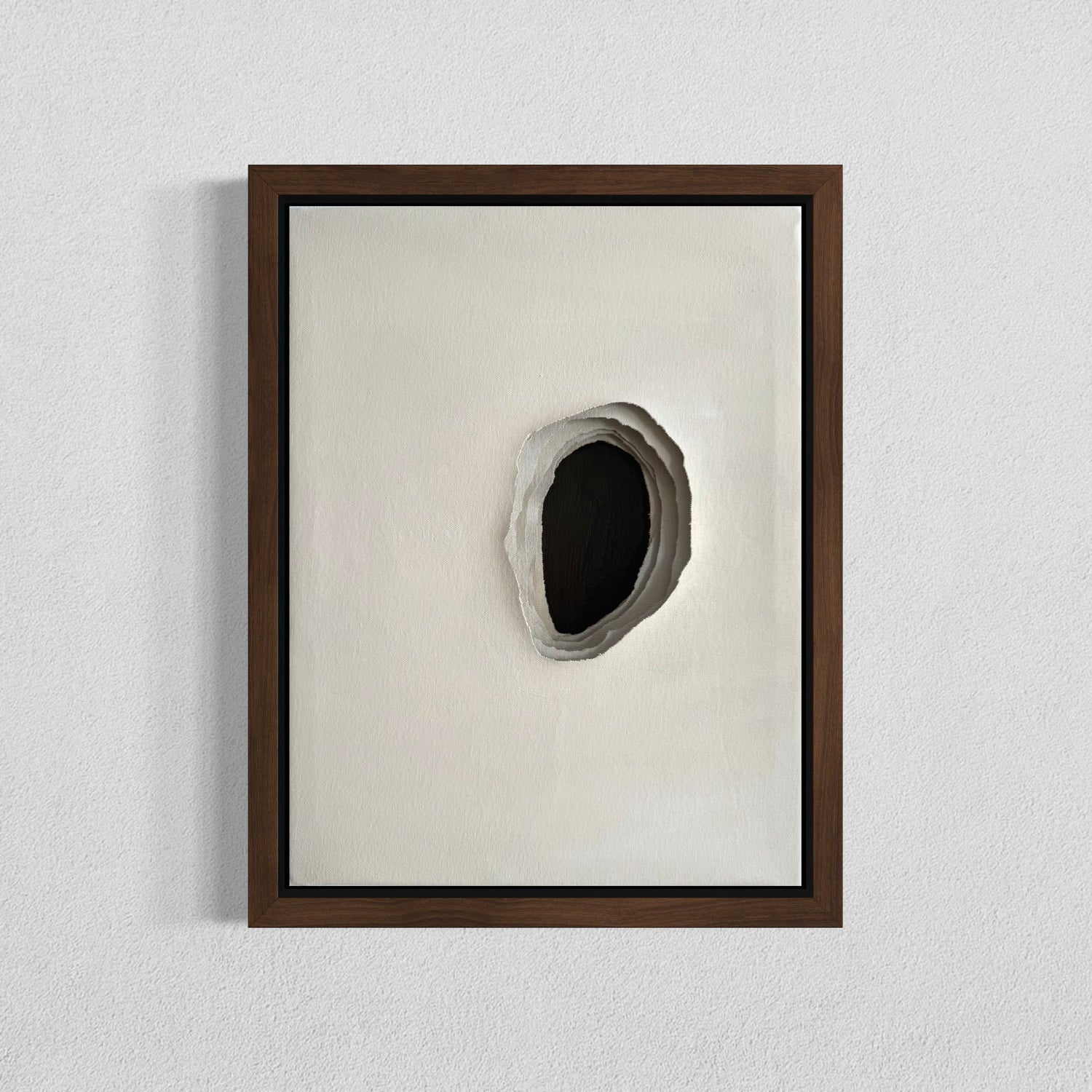 Whole I abstract painting by Sophie Lehniger, layered canvas surface with central opening and interior depth