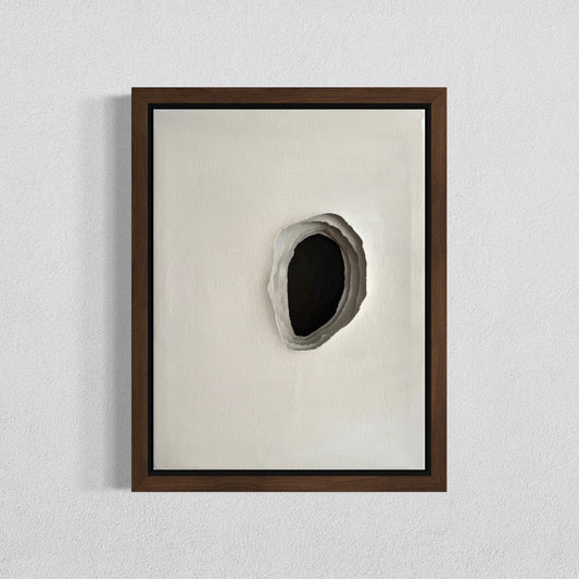 Whole I abstract painting by Sophie Lehniger, layered canvas surface with central opening and interior depth