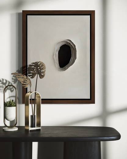 Whole I abstract painting by Sophie Lehniger, layered canvas surface with central opening and interior depth