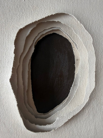 Detail of Whole I abstract painting showing layered contours around a central opening