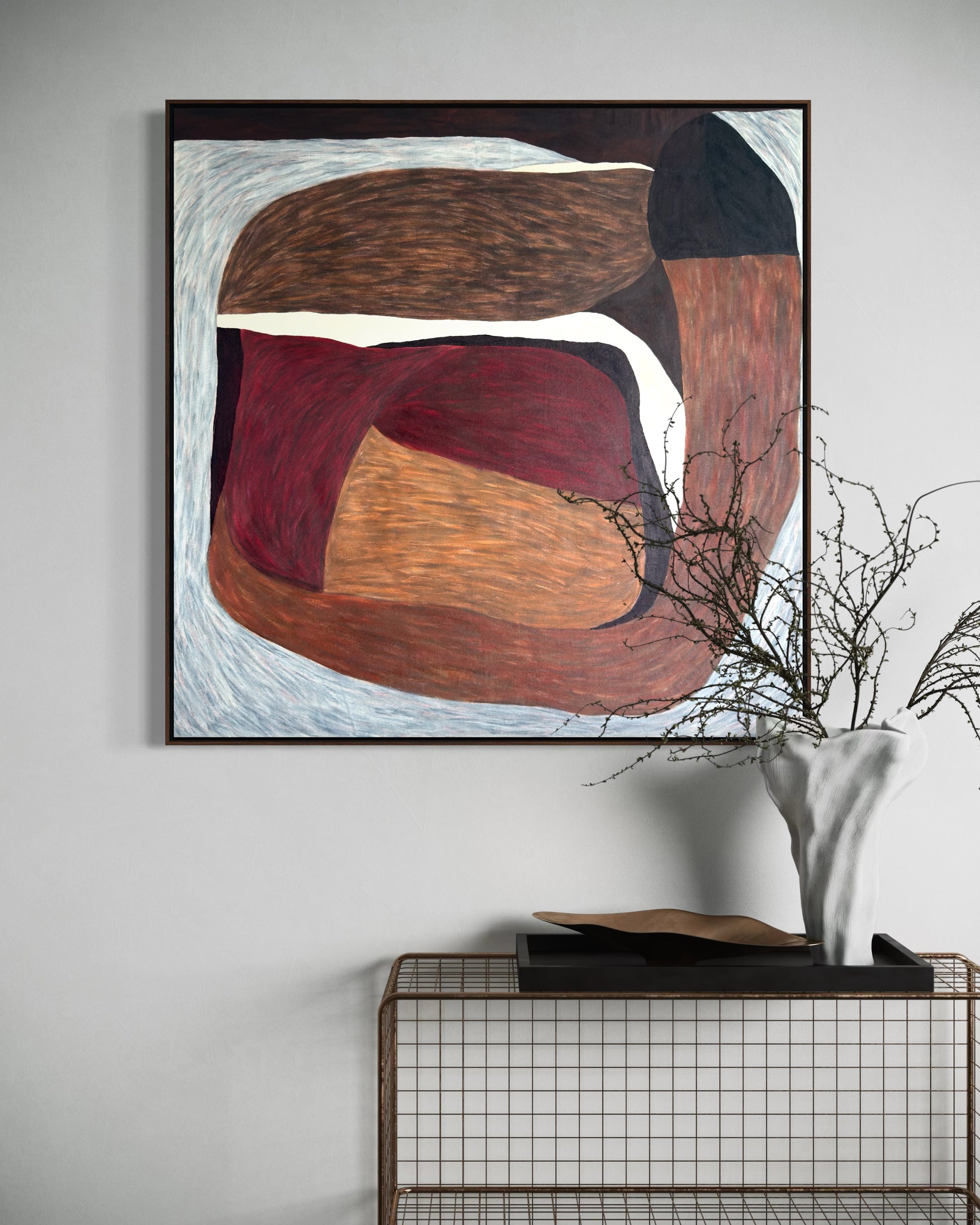 minimalist abstract wall art Blur in modern room, structured composition