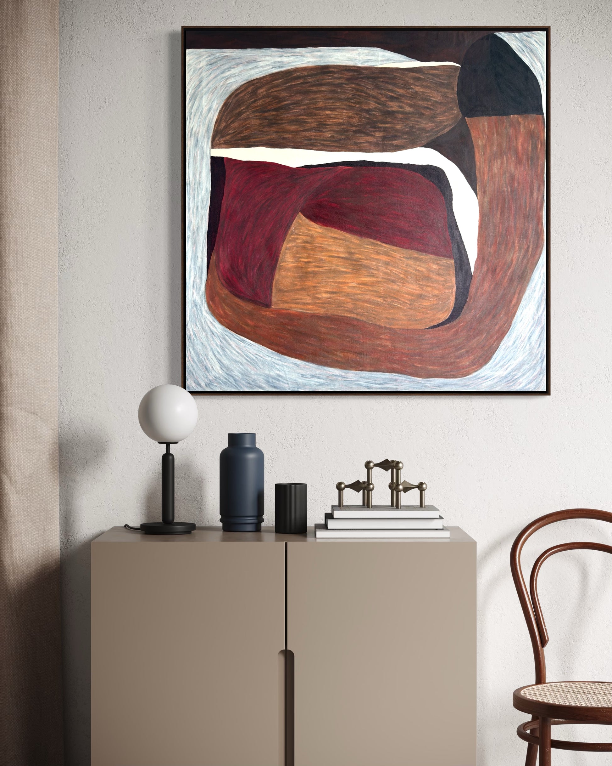 abstract artwork Blur displayed in modern home, warm earth tones, minimal style