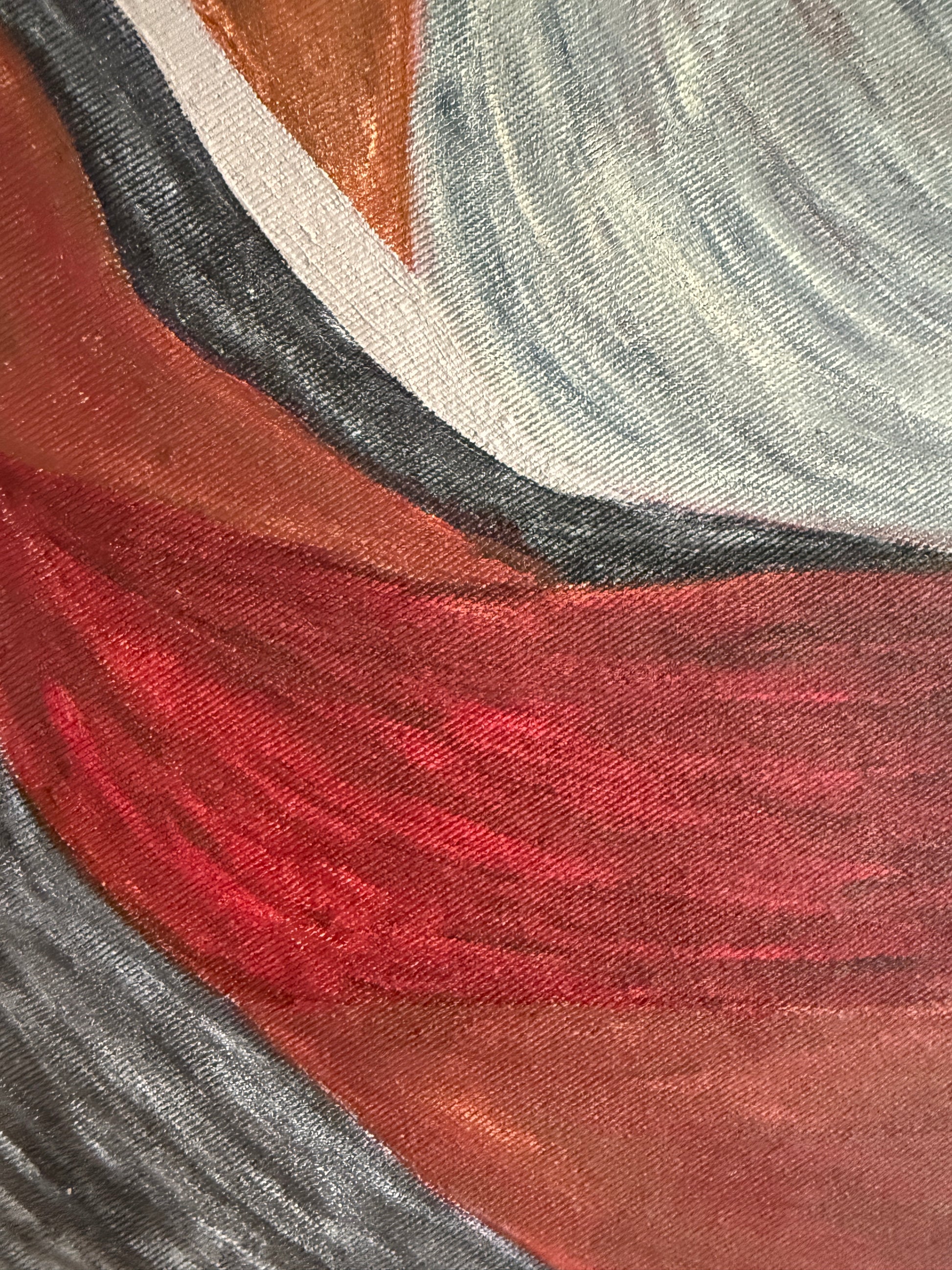 abstract painting held03 with curved forms in red, brown and charcoal tones
