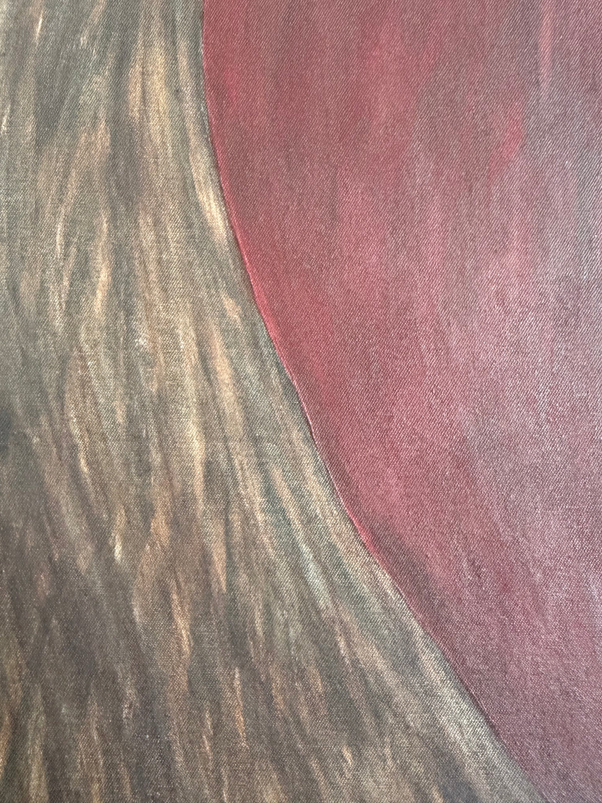 abstract painting Retention with spiraling forms in red, brown and neutral tones