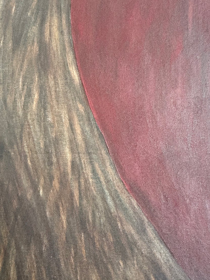 abstract painting Retention with spiraling forms in red, brown and neutral tones