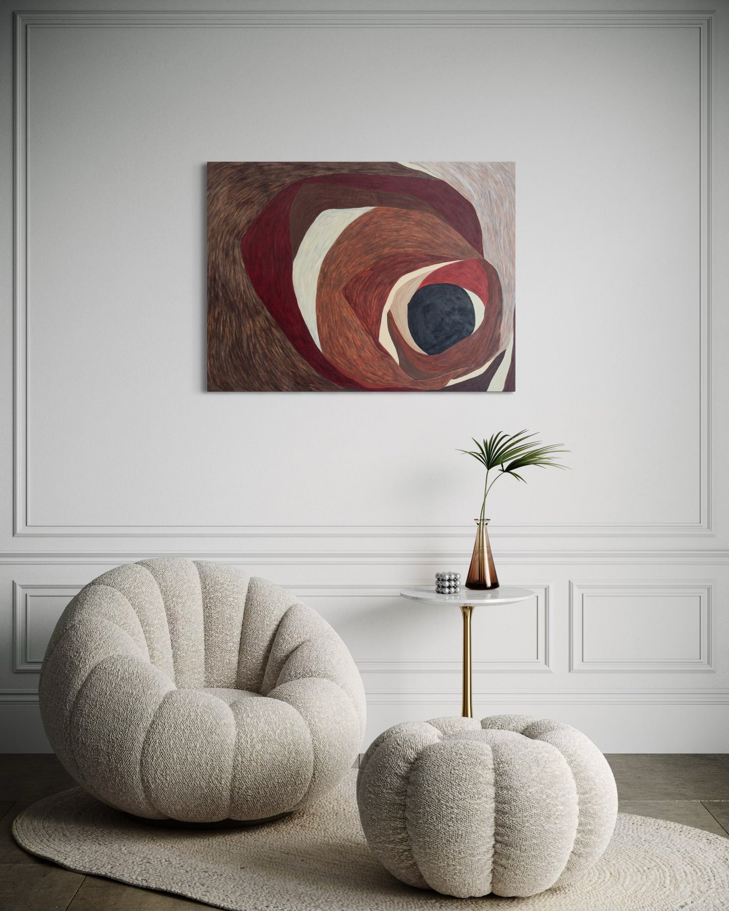 contemporary abstract wall art Retention in neutral interior setting with warm earth tones